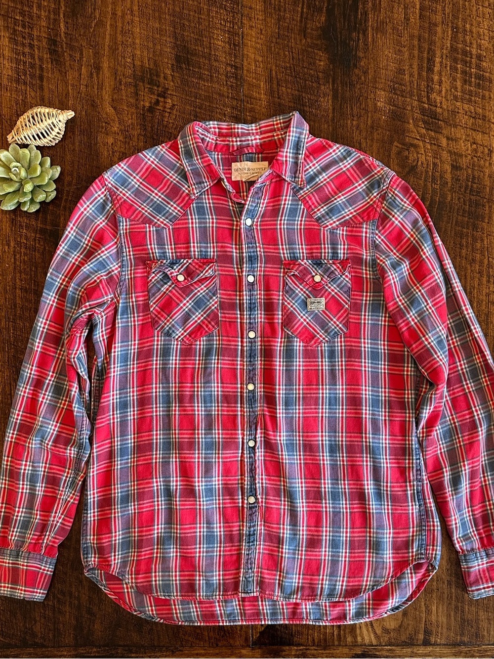 Denim & Supply Ralph Lauren | Men's Plaid Pearl Snap Western Shirt, Size L